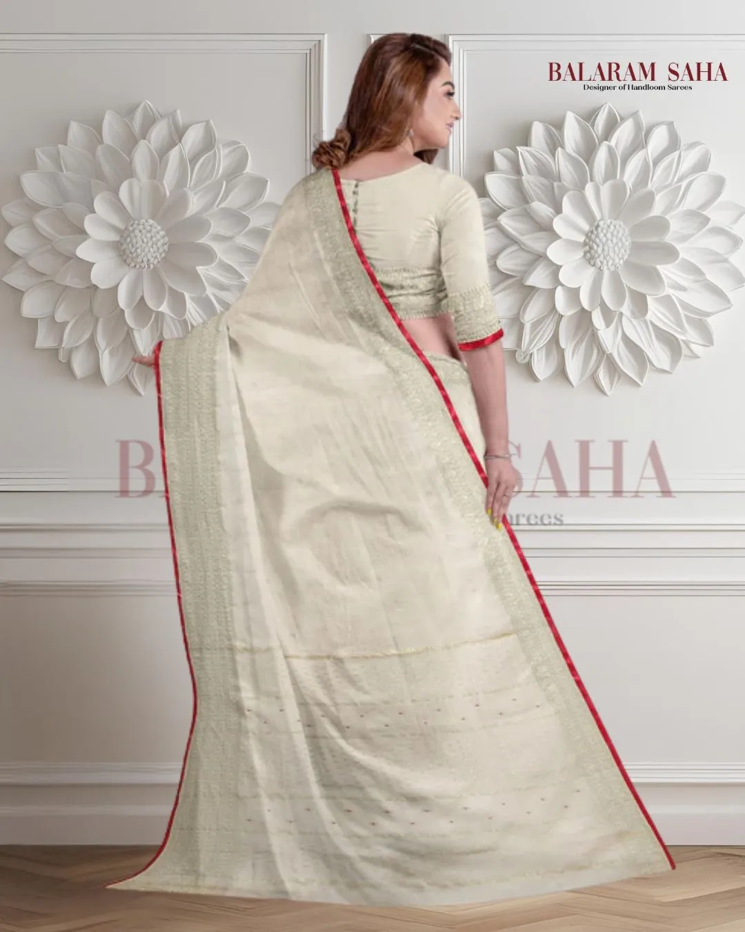 Off-White Soft Handloom Saree With Gold Zari Border