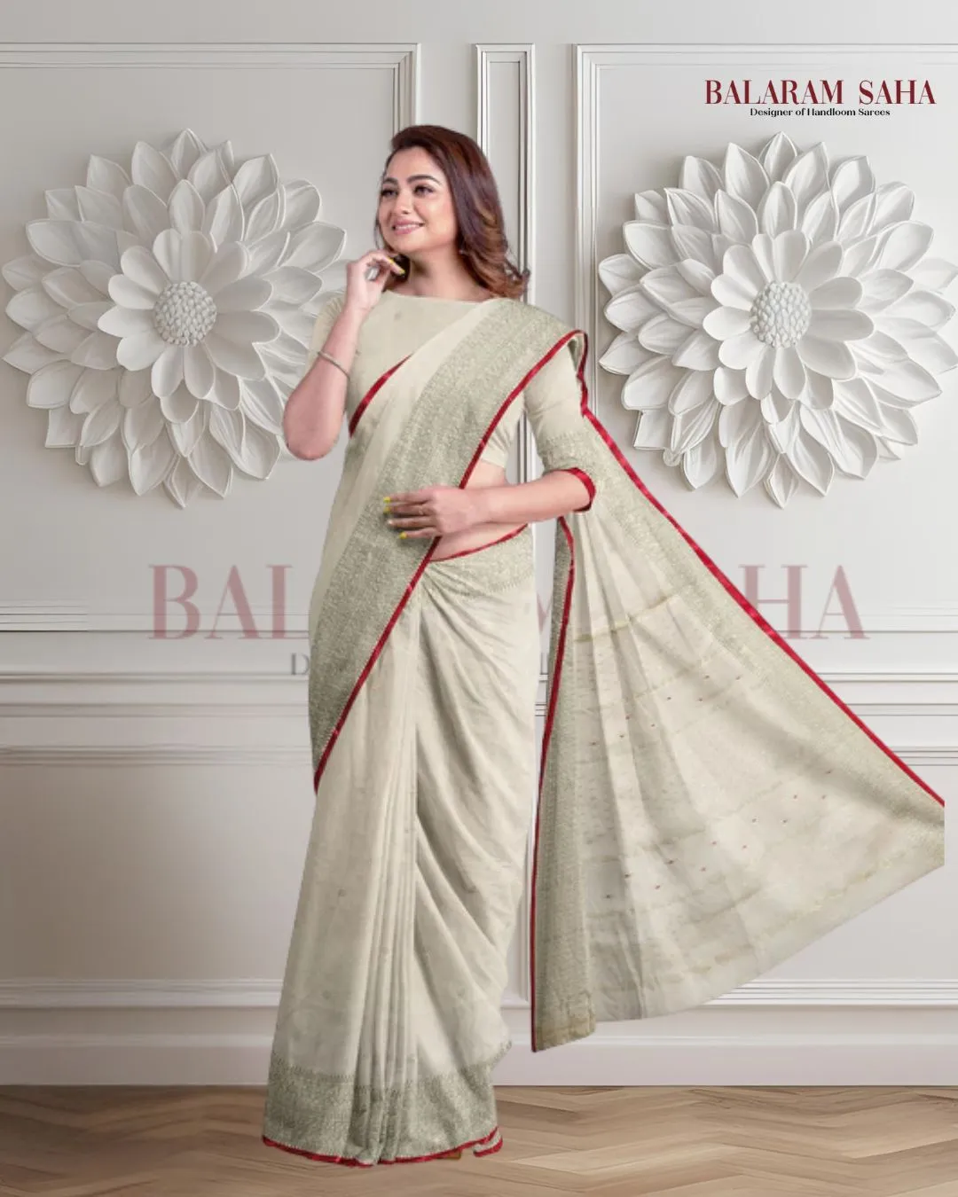 Off-White Soft Handloom Saree With Gold Zari Border