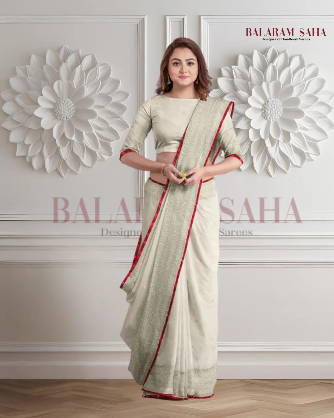 Off-White Soft Handloom Saree With Gold Zari Border