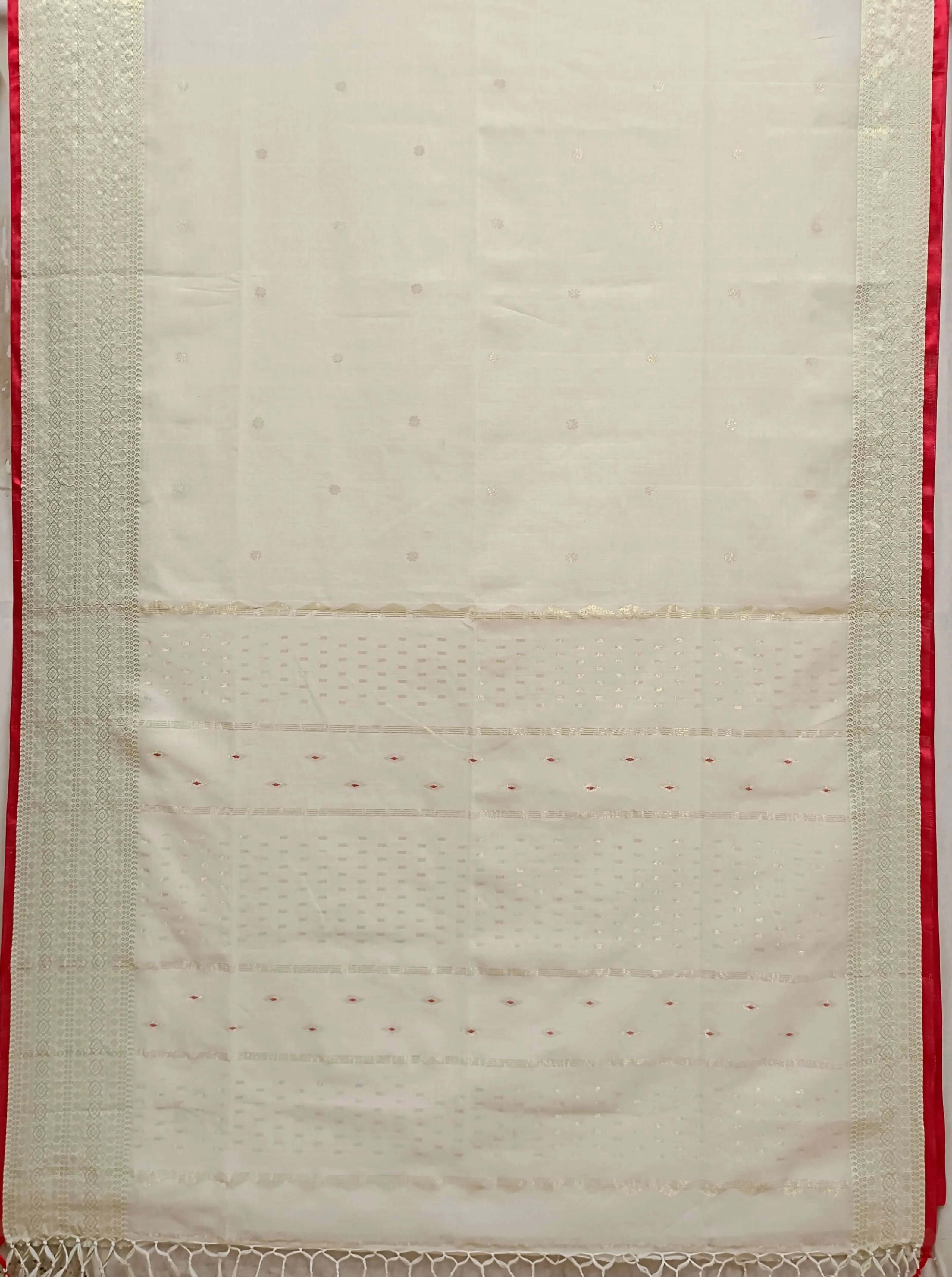 Off-White Soft Handloom Saree With Gold Zari Border