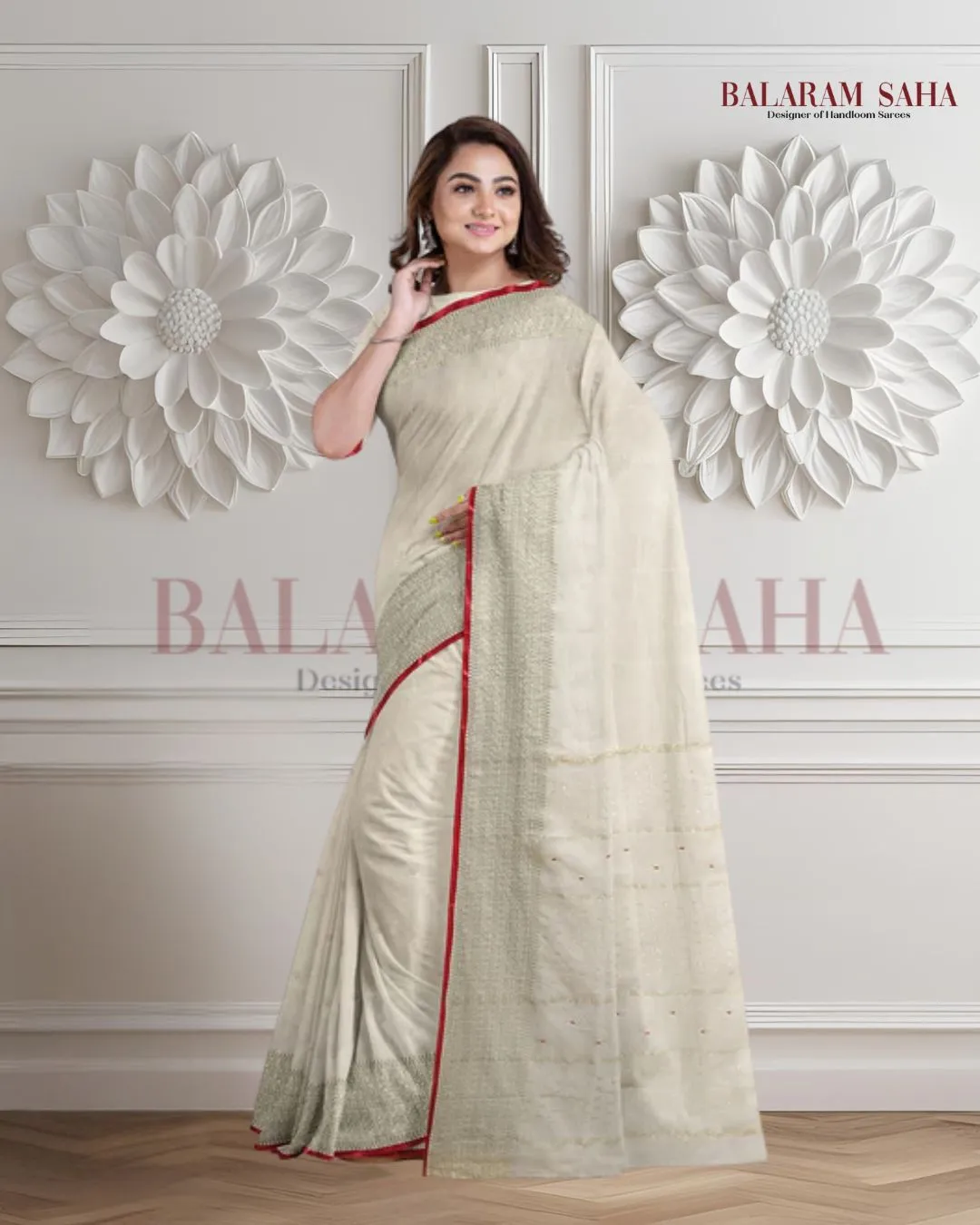 Off-White Soft Handloom Saree With Gold Zari Border
