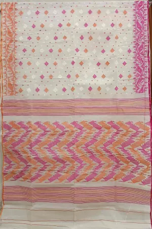Off-White Traditional Bangladesh Cotton Jamdani saree