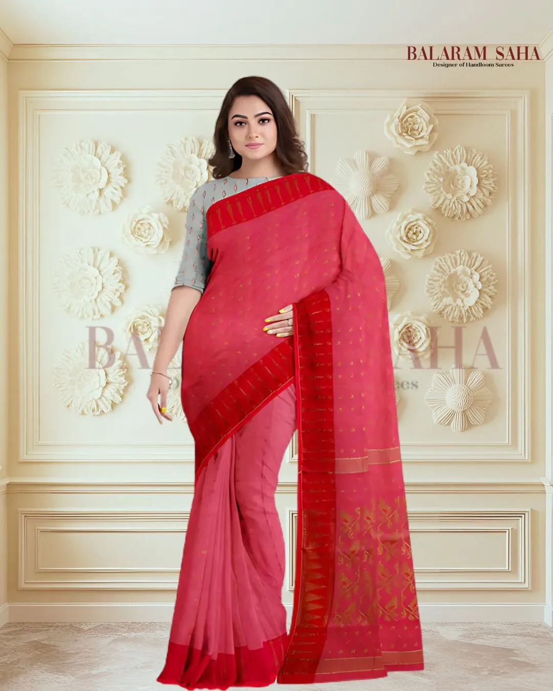 Onion Pink Handloom Soft Jacquard Weave Dhakai Saree