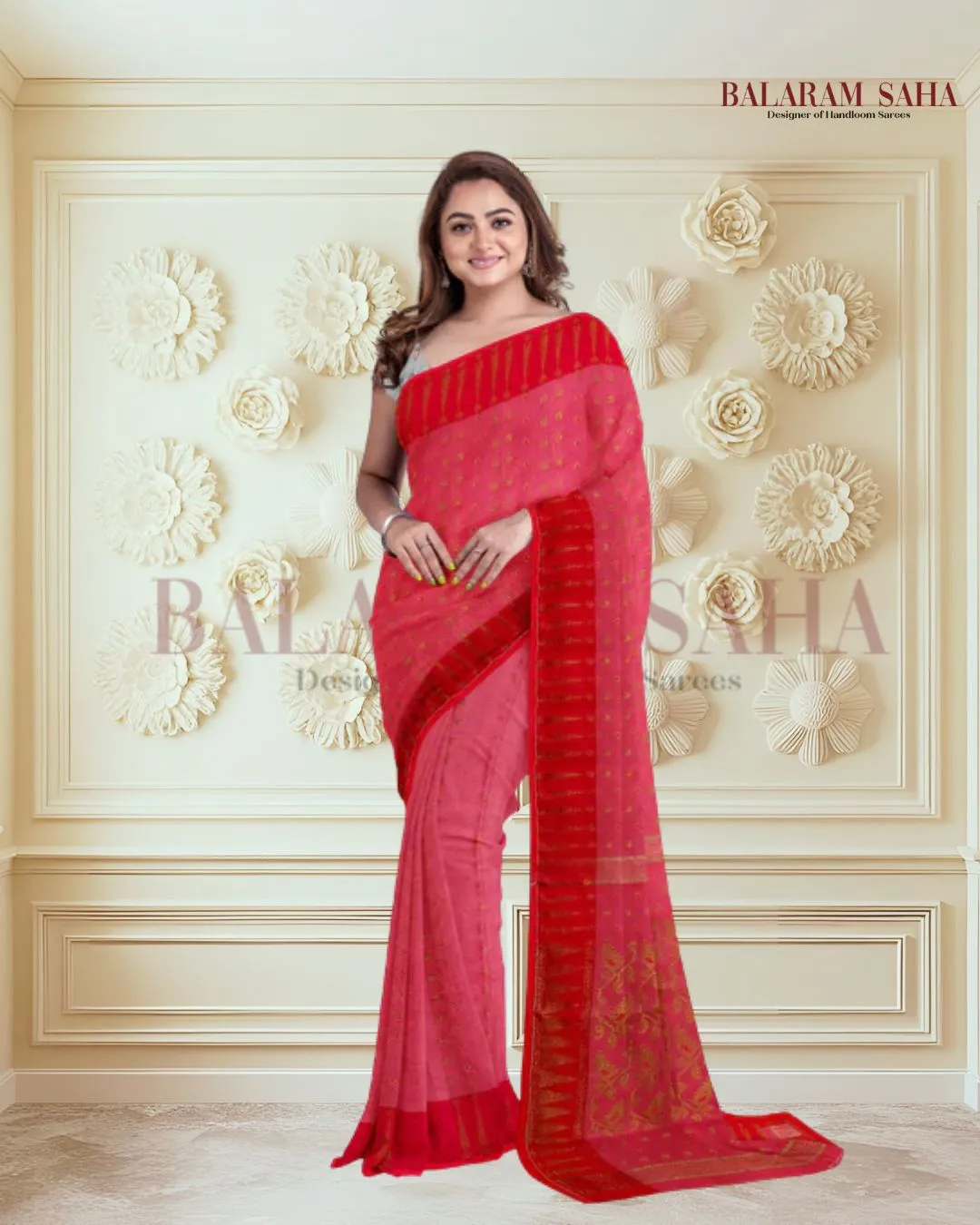 Onion Pink Handloom Soft Jacquard Weave Dhakai Saree