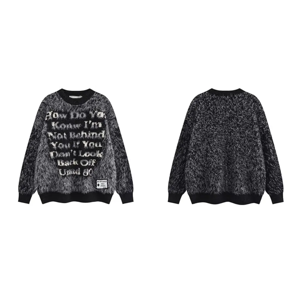OOC' Vintage Letter Jacquard Loose Crewneck Sweater