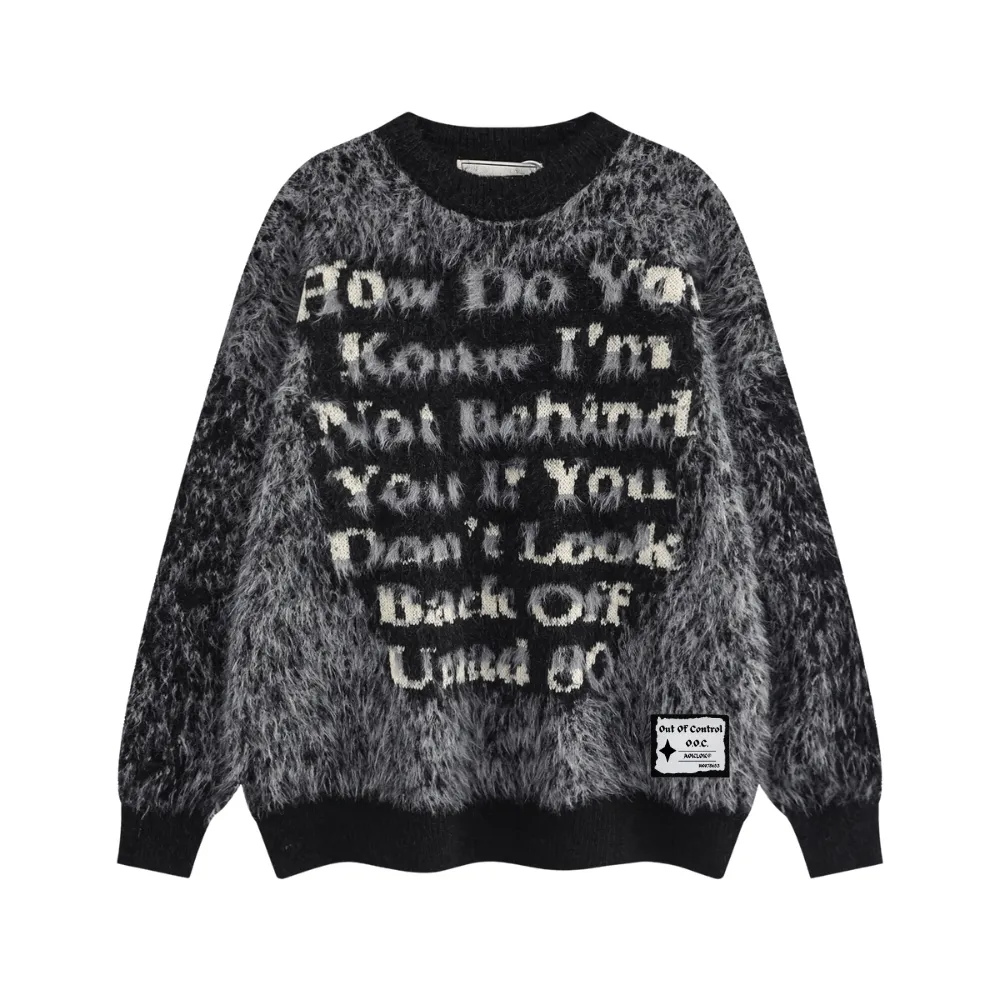 OOC' Vintage Letter Jacquard Loose Crewneck Sweater