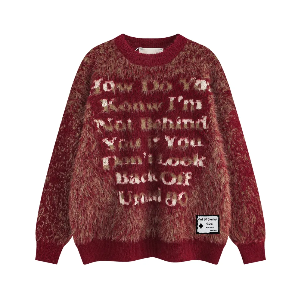 OOC' Vintage Letter Jacquard Loose Crewneck Sweater