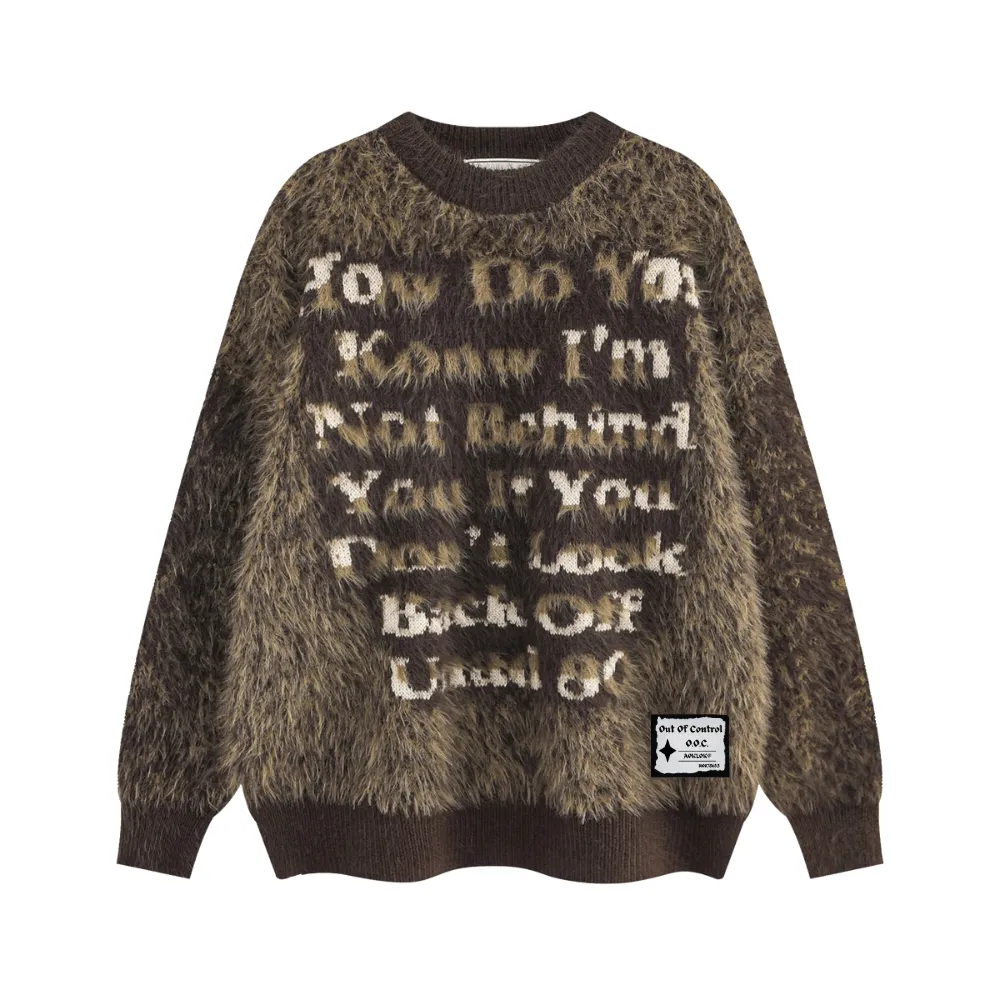 OOC' Vintage Letter Jacquard Loose Crewneck Sweater