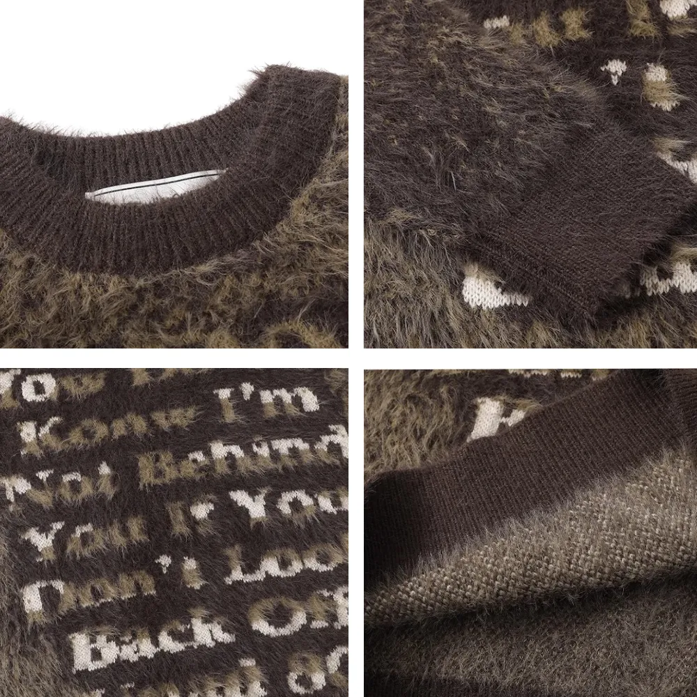 OOC' Vintage Letter Jacquard Loose Crewneck Sweater