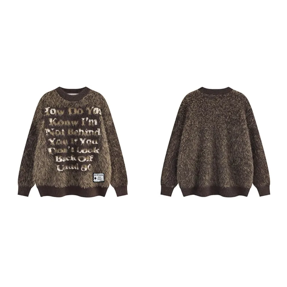 OOC' Vintage Letter Jacquard Loose Crewneck Sweater