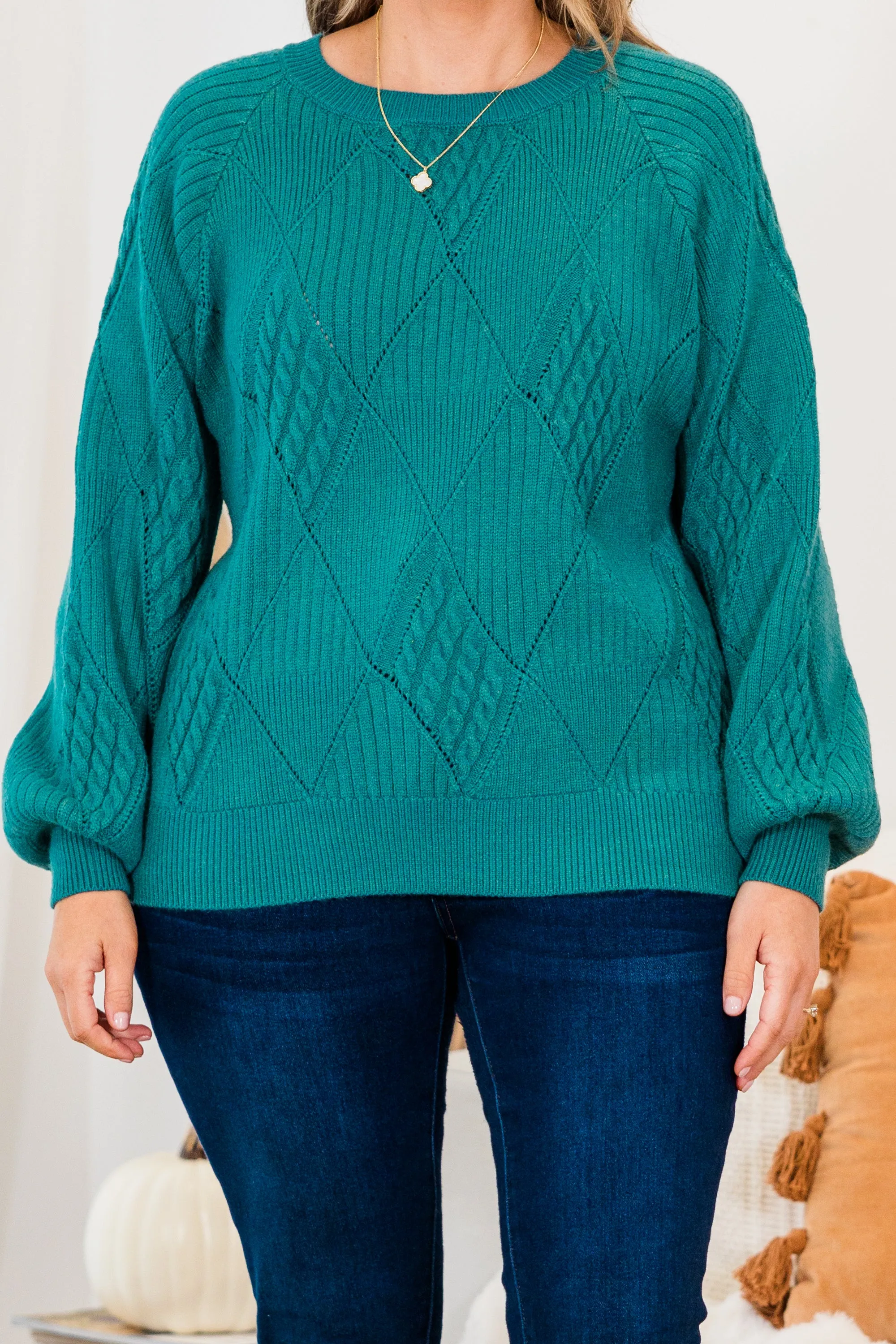 Open My Heart Sweater, Dark Turquoise