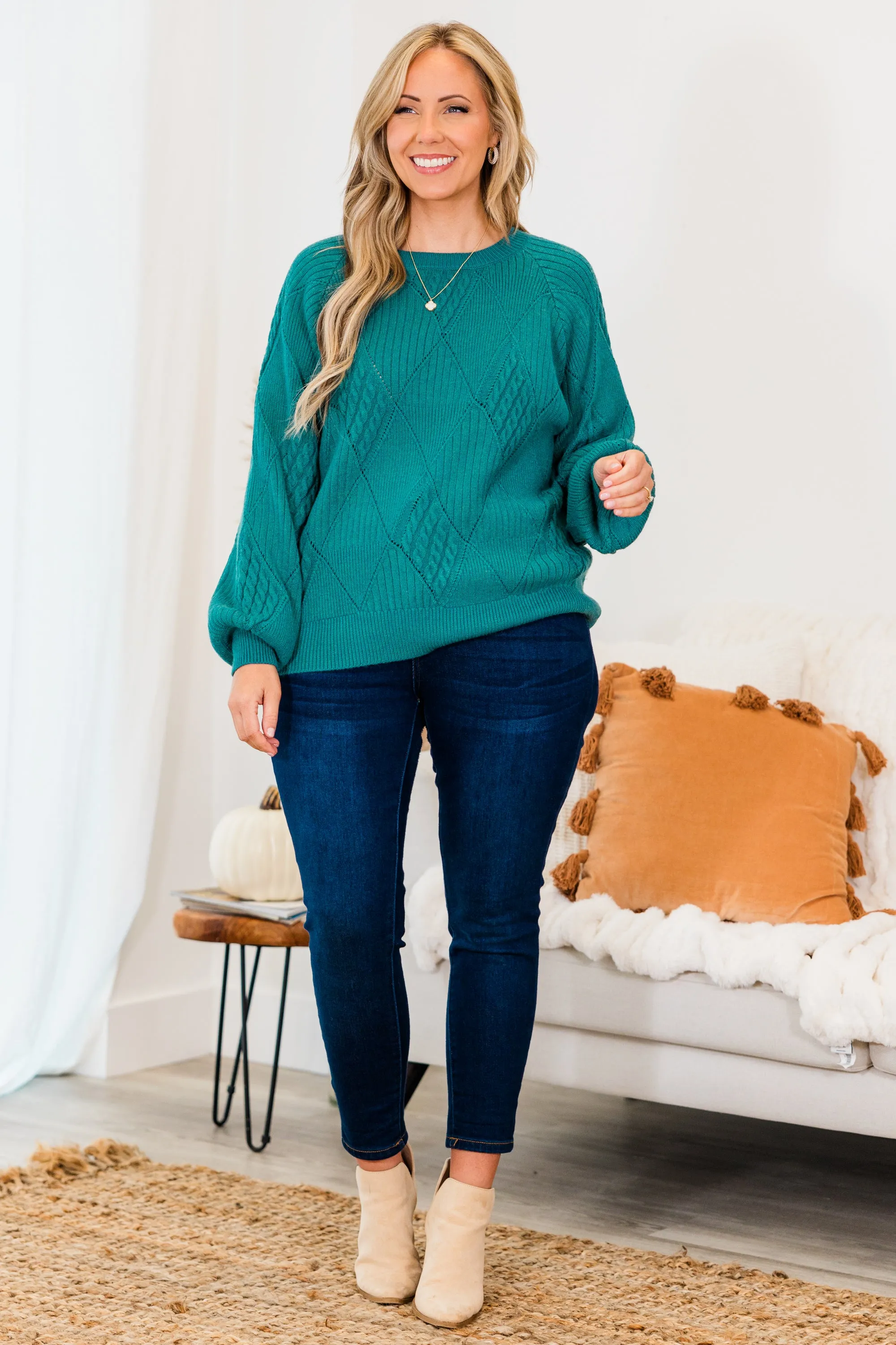 Open My Heart Sweater, Dark Turquoise