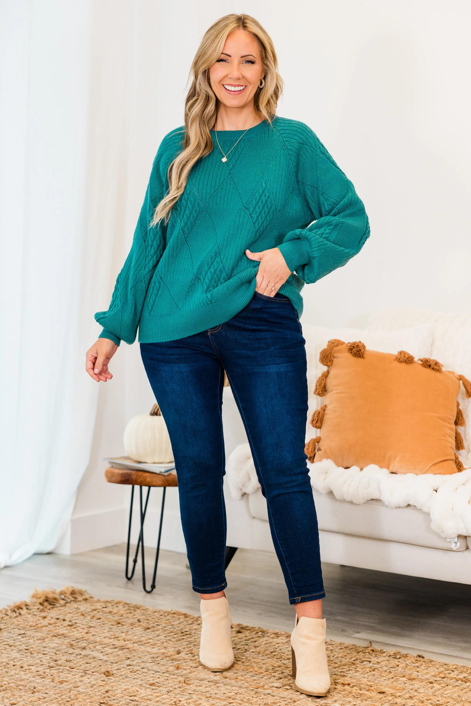 Open My Heart Sweater, Dark Turquoise