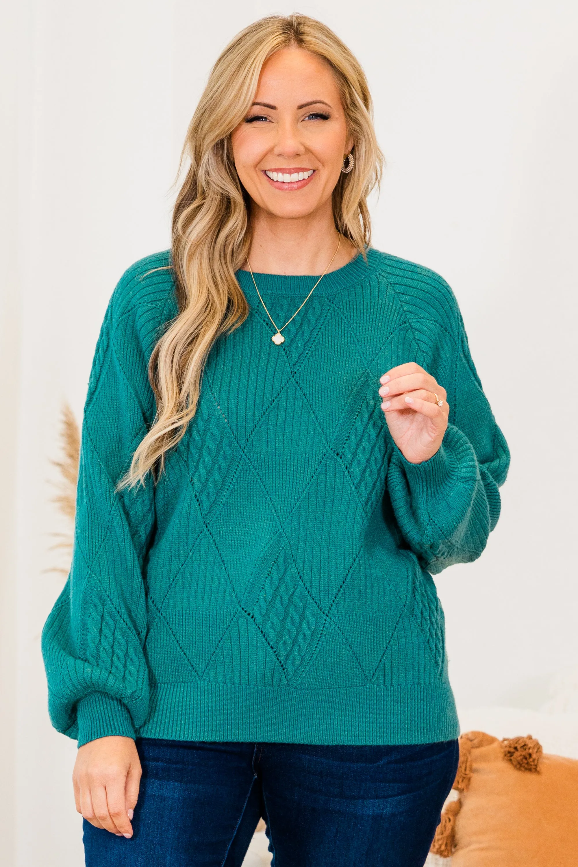 Open My Heart Sweater, Dark Turquoise