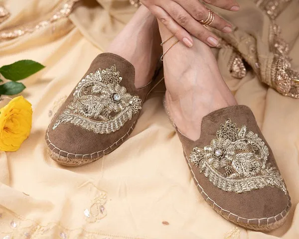 Ottoman Espadrilles Golden Party Footwear Flats