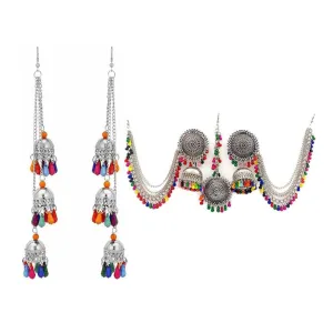 Pack of 2 Bahubali and Layered Jhumka With Maang Tikka