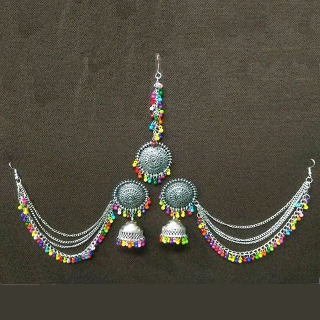 Pack of 2 Bahubali and Layered Jhumka With Maang Tikka