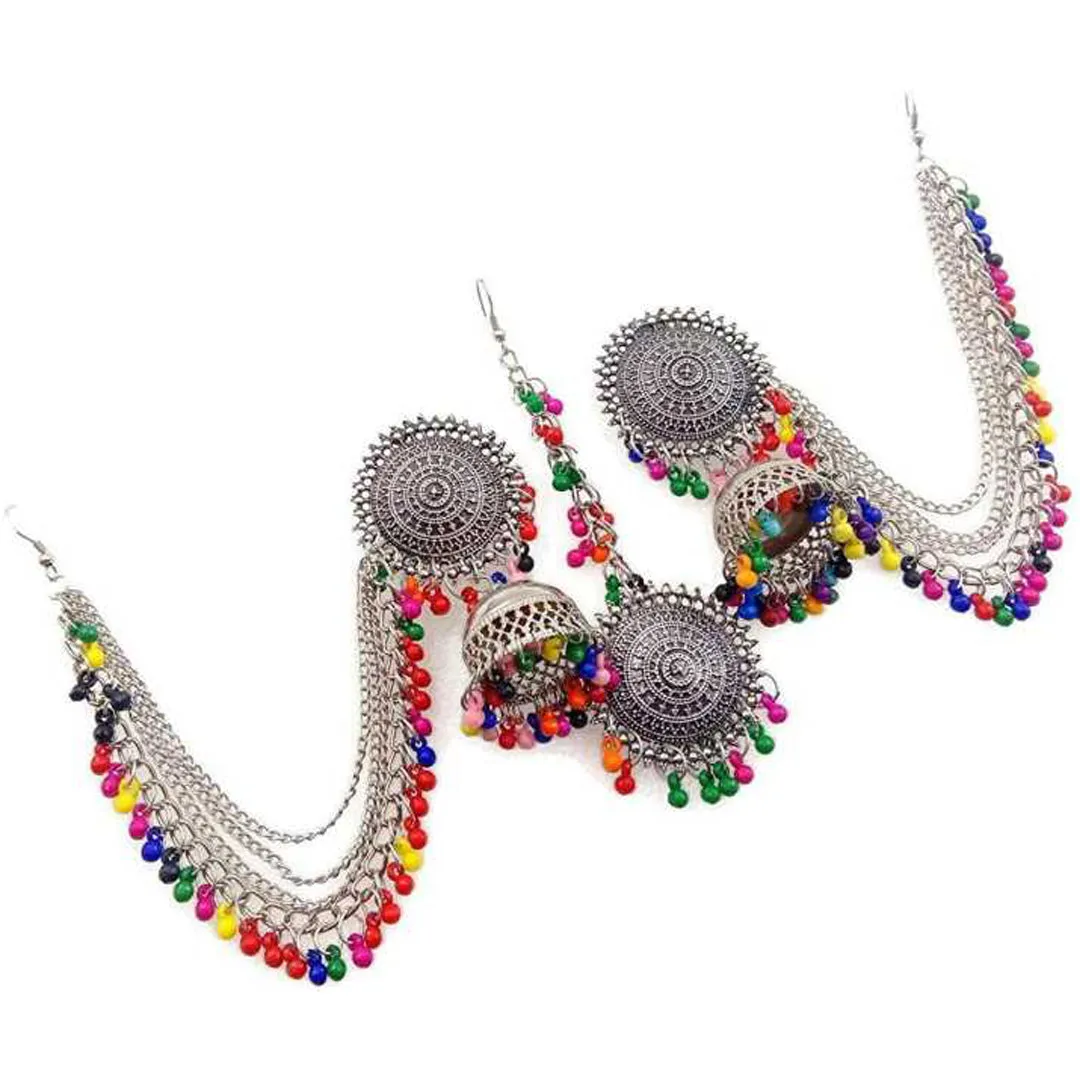 Pack of 2 Bahubali and Layered Jhumka With Maang Tikka