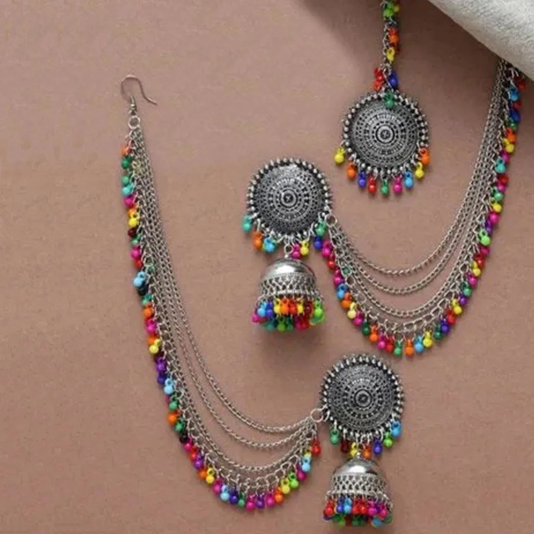Pack of 2 Bahubali and Layered Jhumka With Maang Tikka