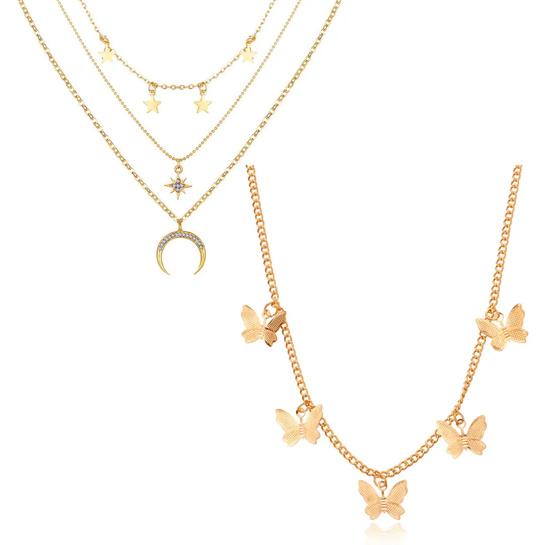 Pack Of 2 Butterfly and Star and Drop Half Moon Pendant