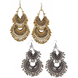 Pack of 2 Layered Golden and Silver Chandbali Earrings
