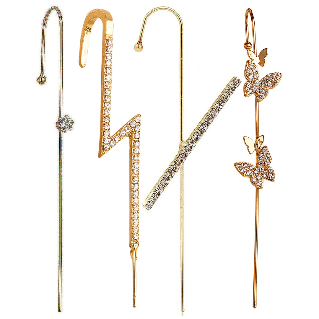 Pack Of 4 Thunderbolt Cross And Butterfly Ear Cuff