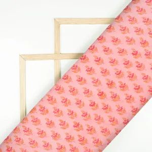 Peach And Fuchsia Booti Pattern Handblock Pure Banarasi Chanderi Fabric