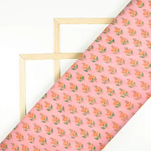 Peach And Orange Booti Pattern Handblock Pure Banarasi Chanderi Fabric