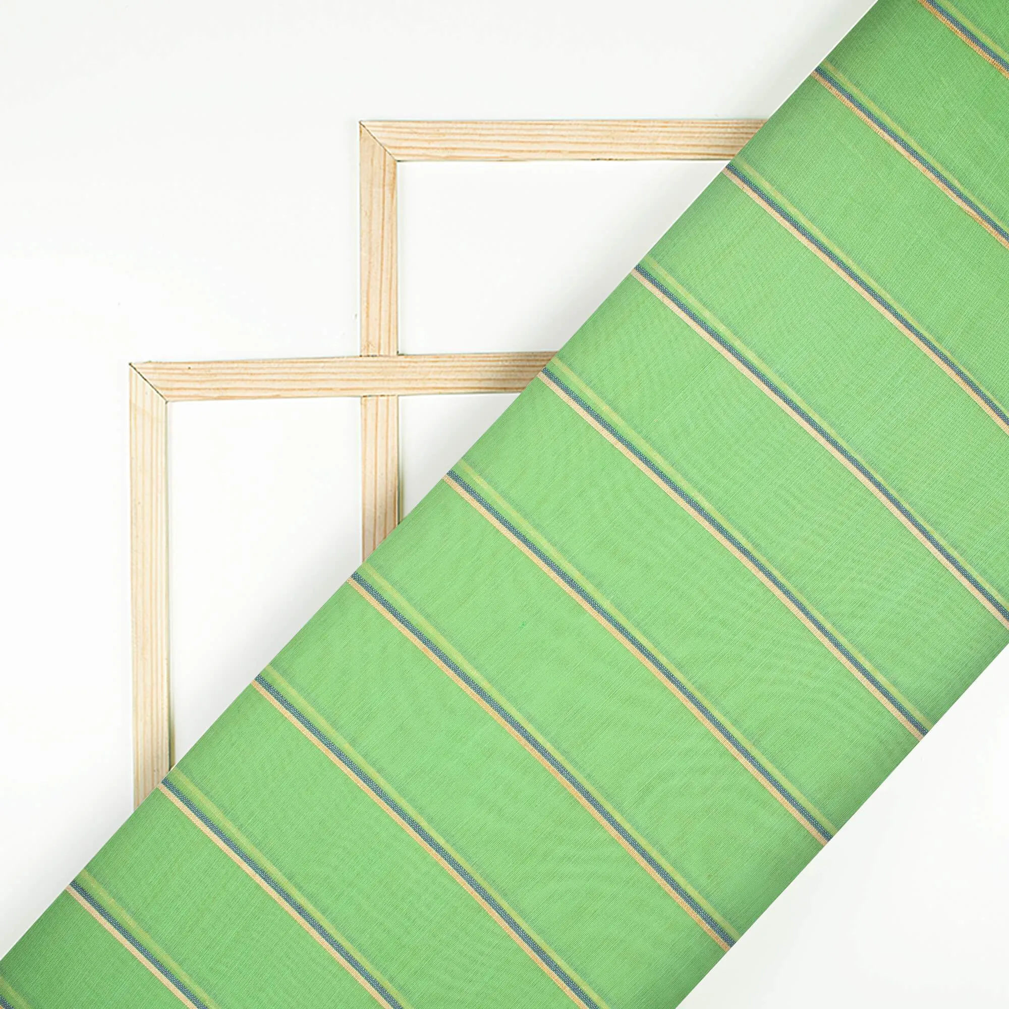 Pear Green Stripes Pattern Lurex Banarasi Chanderi Fabric