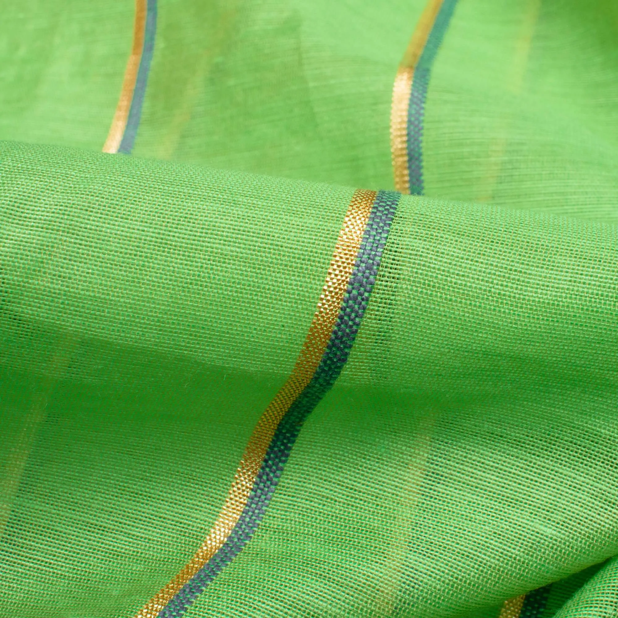 Pear Green Stripes Pattern Lurex Banarasi Chanderi Fabric