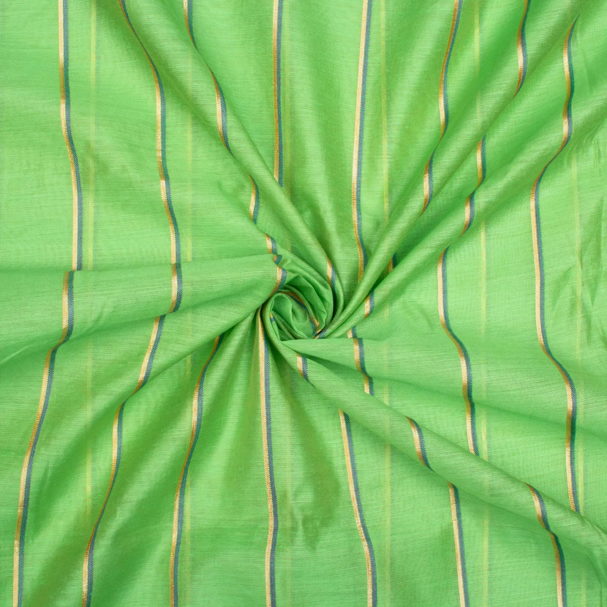 Pear Green Stripes Pattern Lurex Banarasi Chanderi Fabric