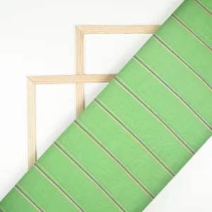 Pear Green Stripes Pattern Lurex Banarasi Chanderi Fabric