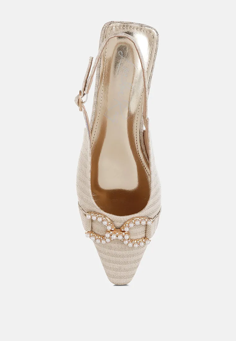 Pearl-Detailed Horsebit Woven Flats By RUW