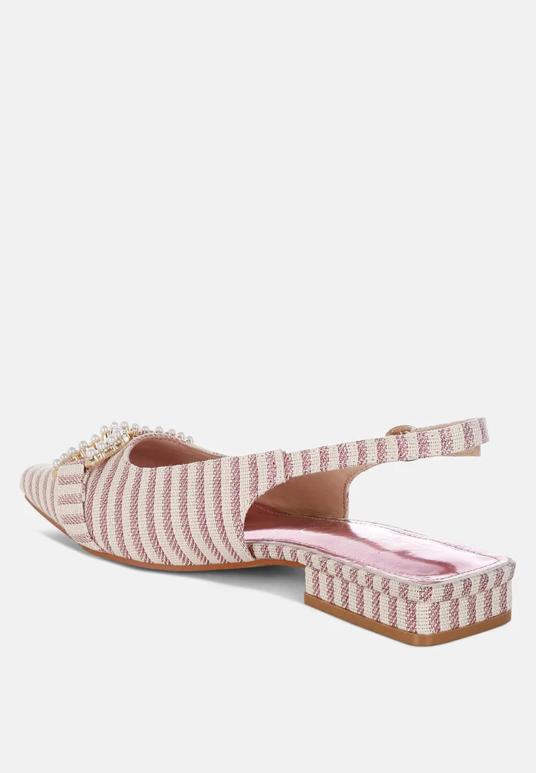 Pearl-Detailed Horsebit Woven Flats By RUW
