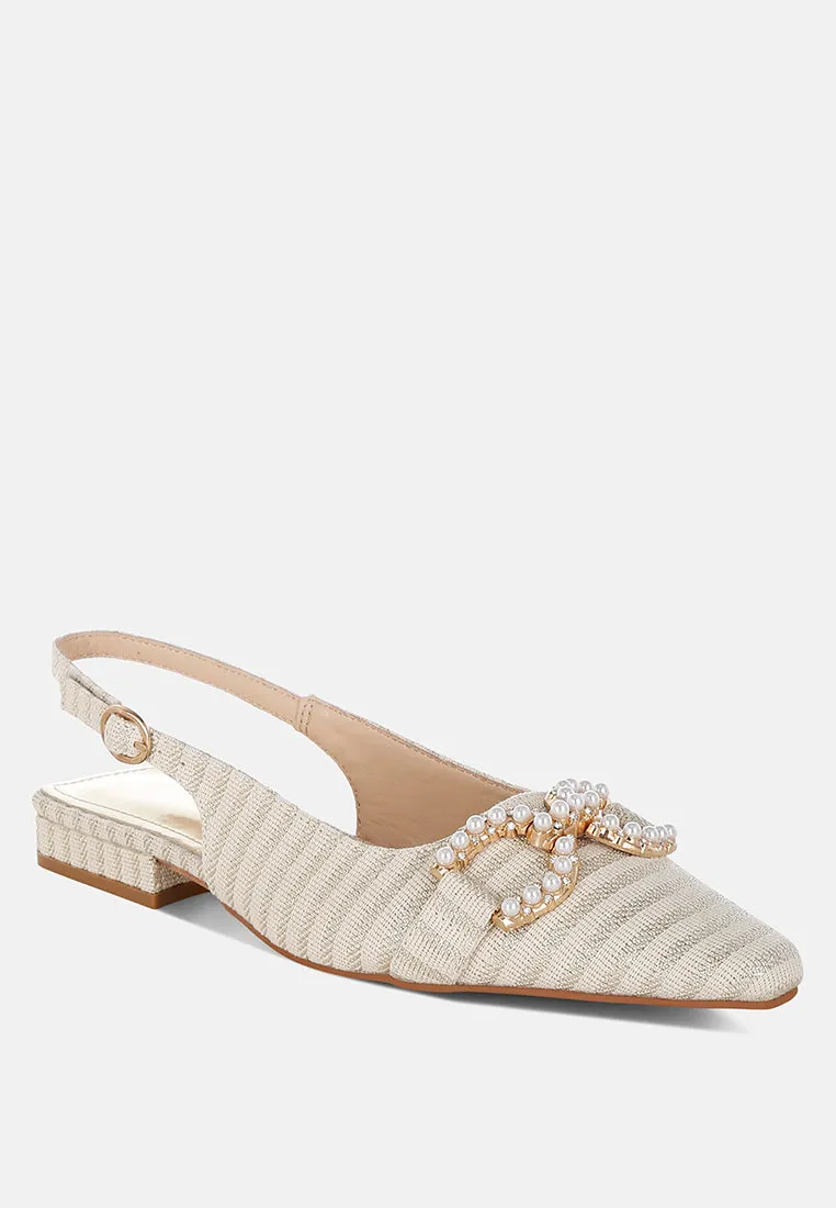 Pearl-Detailed Horsebit Woven Flats By RUW