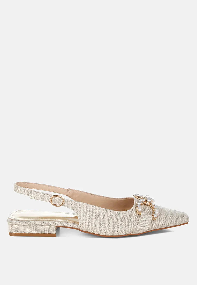 Pearl-Detailed Horsebit Woven Flats By RUW