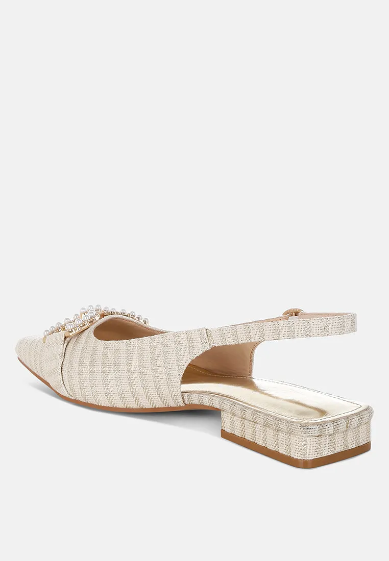 Pearl-Detailed Horsebit Woven Flats By RUW