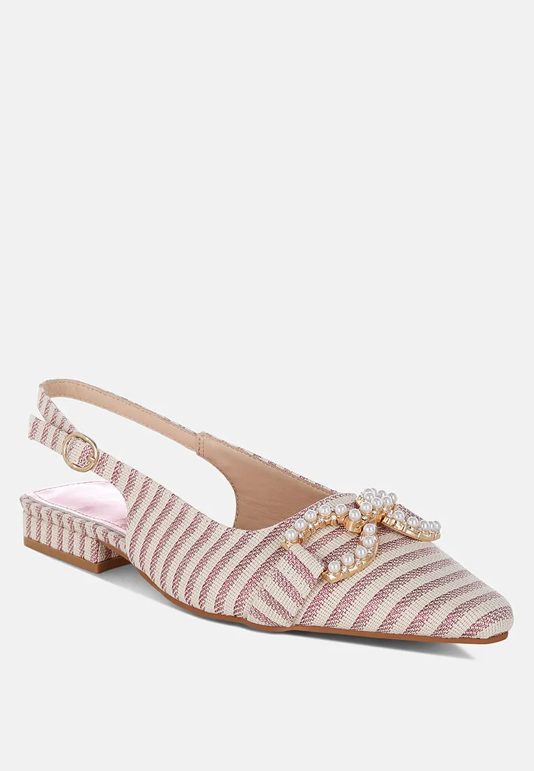 Pearl-Detailed Horsebit Woven Flats By RUW
