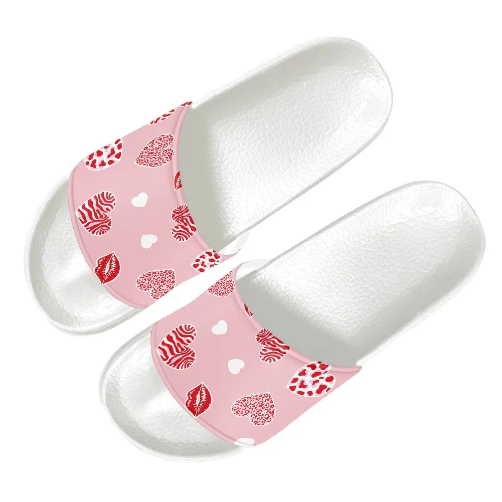 Pink Heart & Kiss Print Slide Sandals