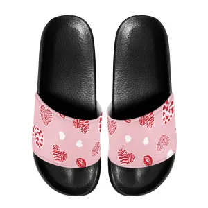 Pink Heart & Kiss Print Slide Sandals