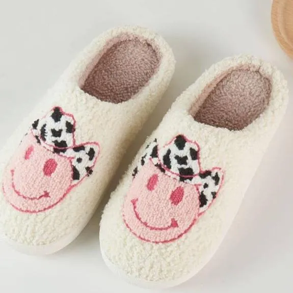 Pink Smiley Cowboy Slippers
