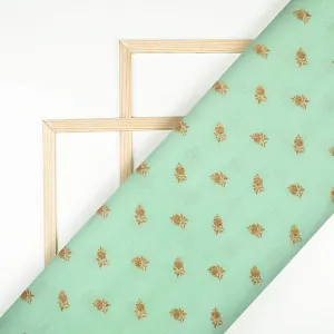 Pistachio Green Booti Pattern Zari Jacquard Pure Banarasi Chanderi Fabric