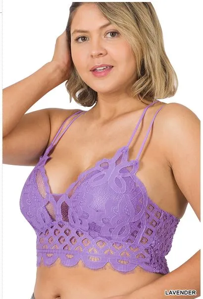 Plus Crochet Lace Bralette with Bra Pads - Lavender