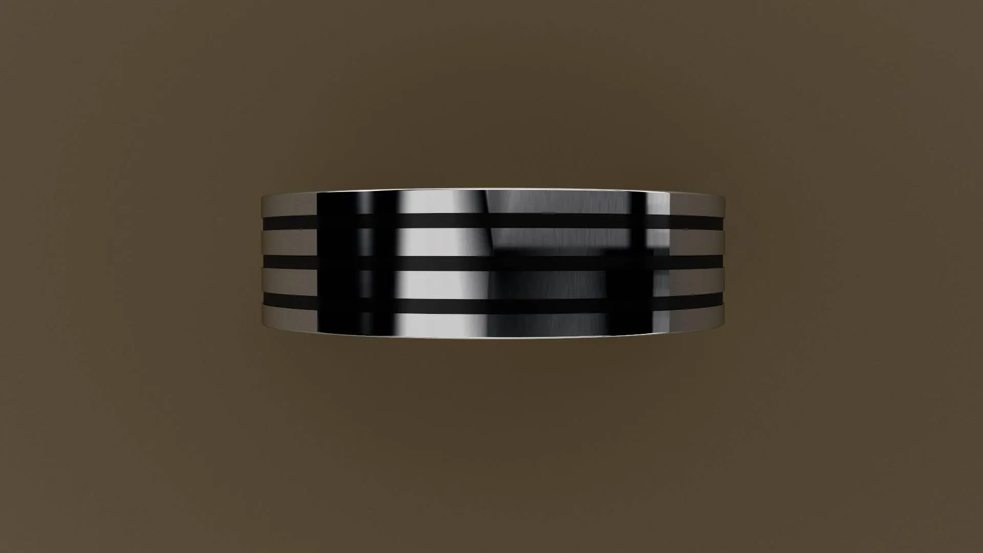 Polished White Gold 6mm Triple Black Groove Wedding Band