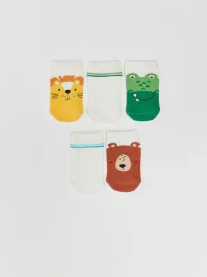 Printed Baby Boy Booties Socks 5-pack