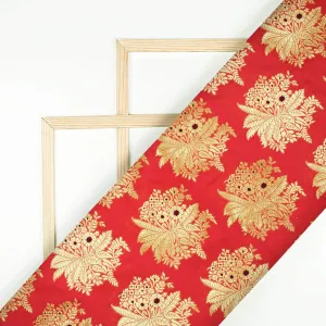 Red Floral Pattern Zari Jacquard Banarasi Silk Fabric