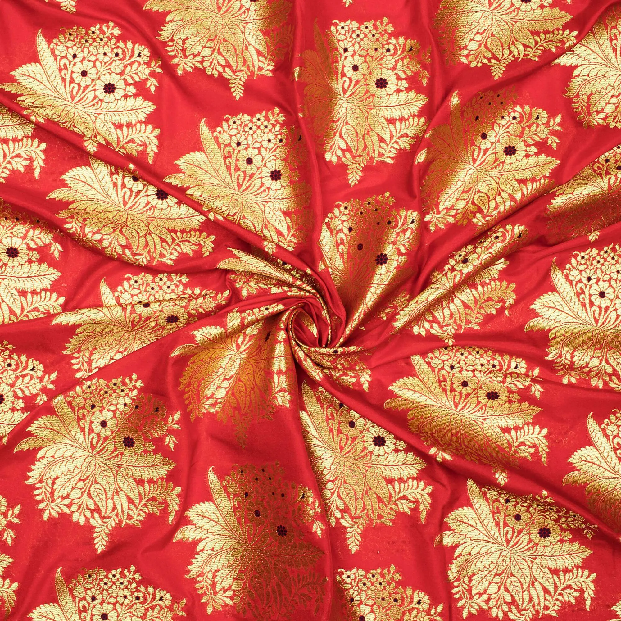 Red Floral Pattern Zari Jacquard Banarasi Silk Fabric