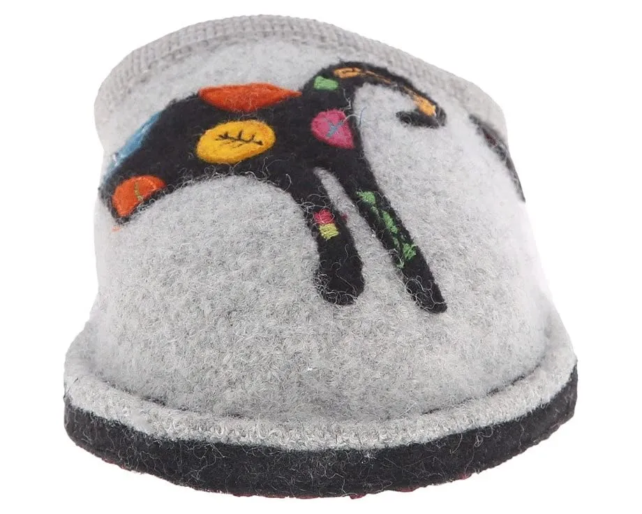 Sassy Cat Appliqued Wool Mule Slippers