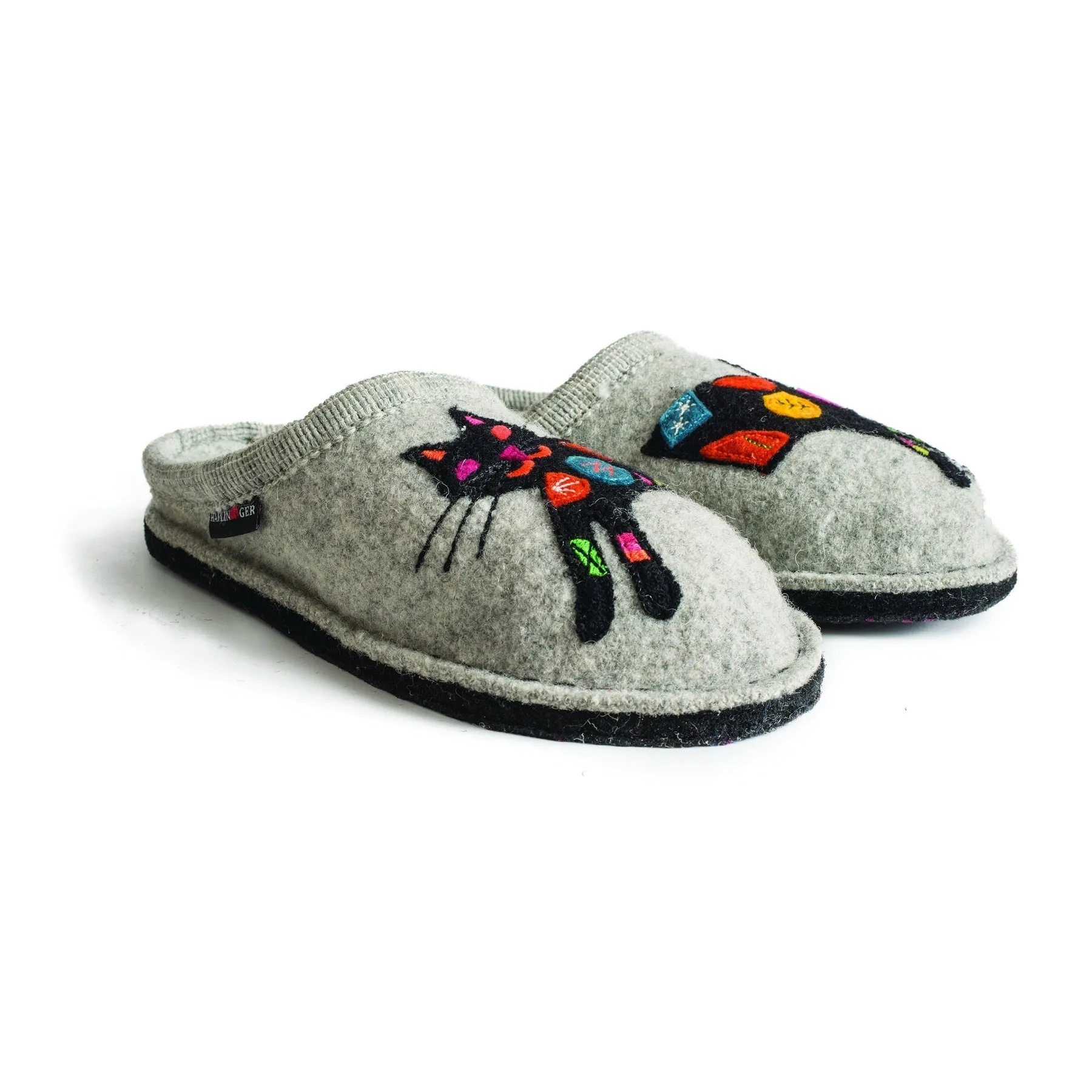 Sassy Cat Appliqued Wool Mule Slippers