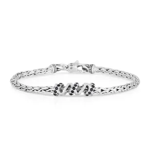 Silver & Black Sapphire Woven Spiral Chain Bracelet